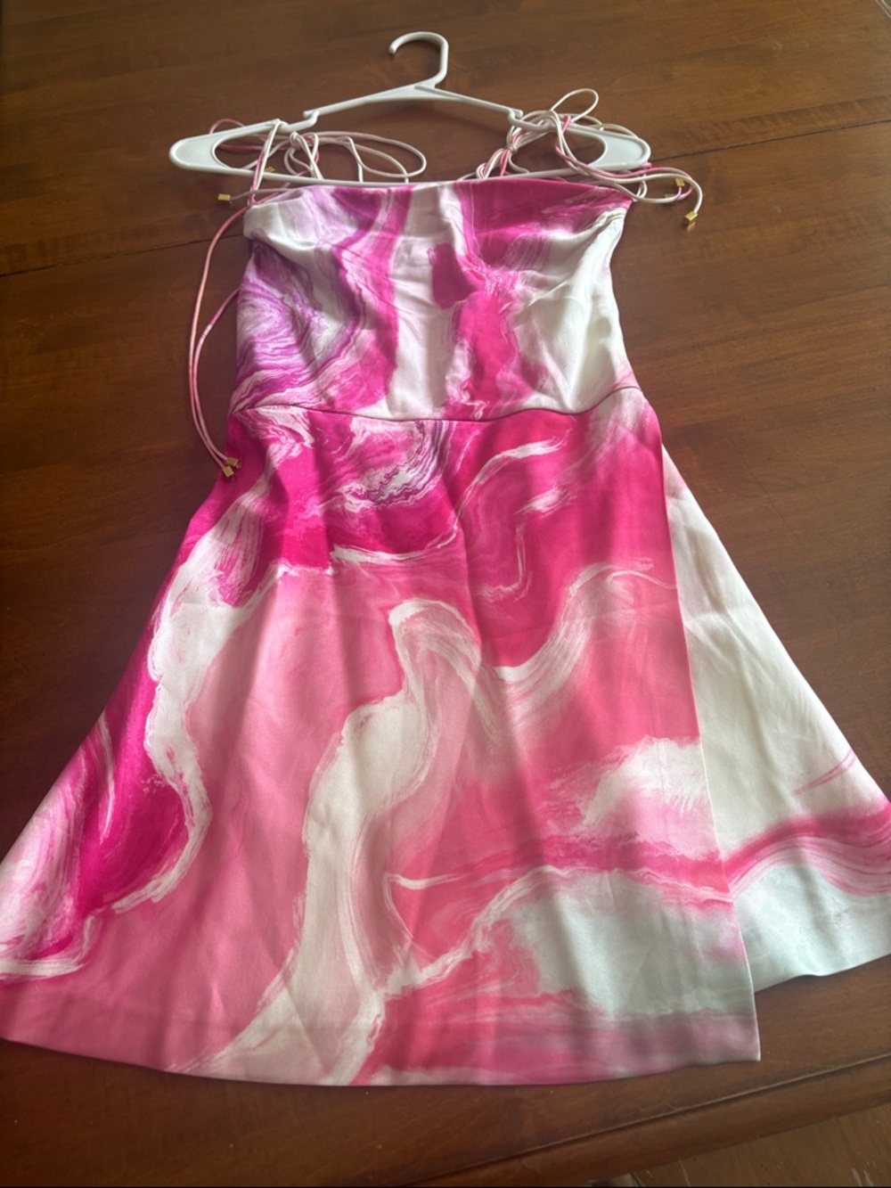 Retrofete Pink and White Marble Mini Dress